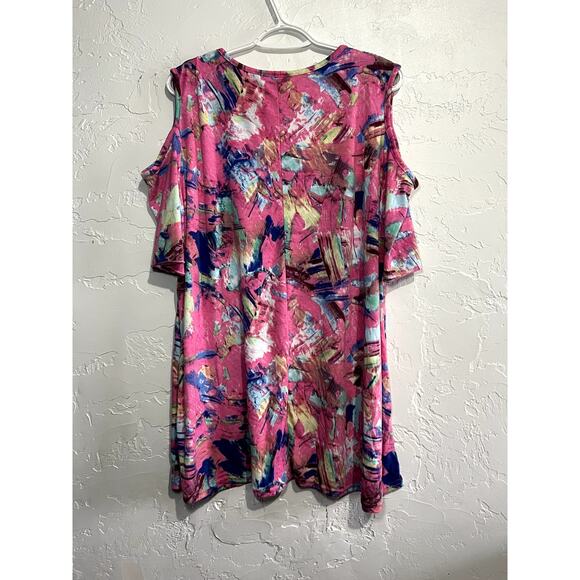 Shoreline artsy abstract wacky cold shoulder tunic top womens large lagenlook - Picture 6 of 8